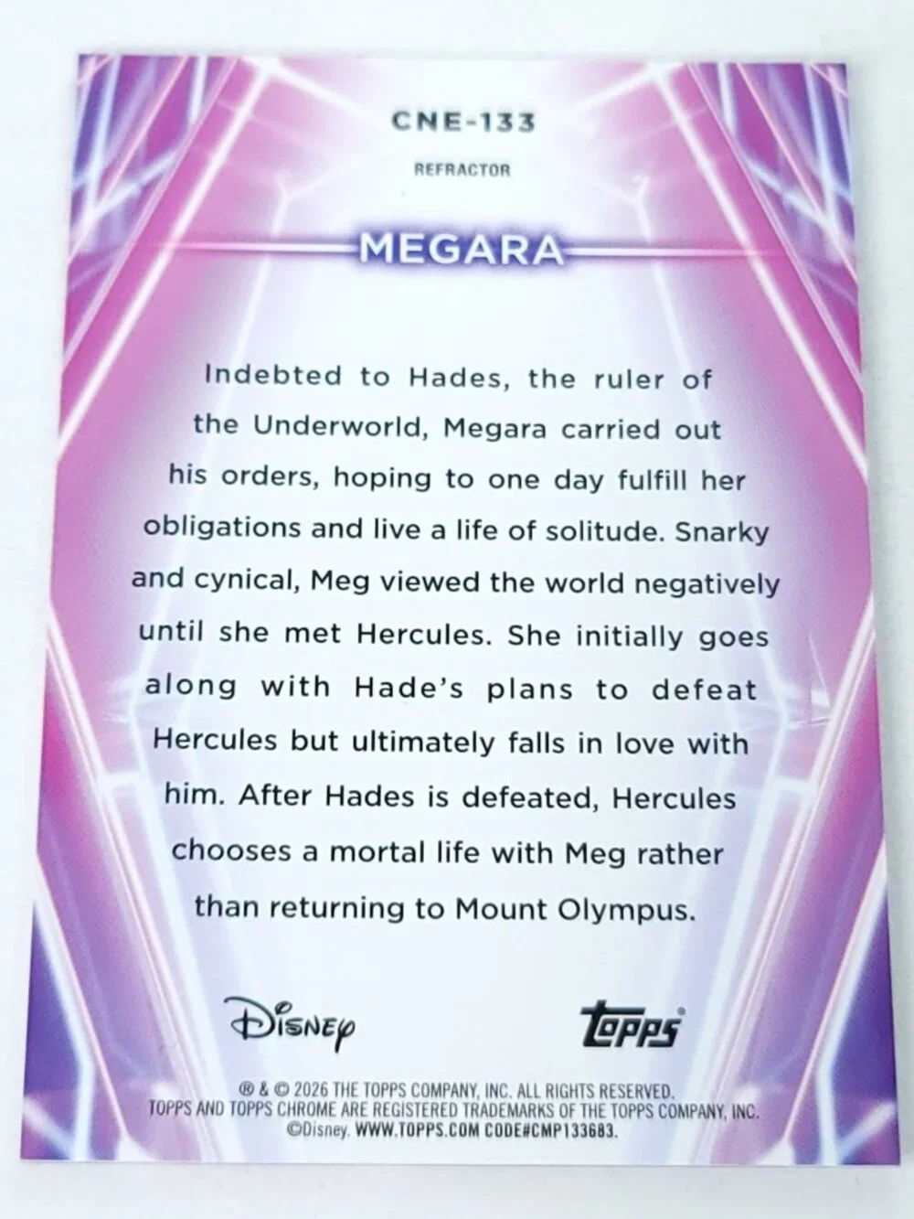 Megara Topps 2026 Disney Neon Holo Chrome Refractor Limited 035/199 CNE